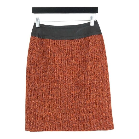 Etcetera Womens Size 0 Orange Wool Blend Leather Waistband Skirt - Picture 1 of 3